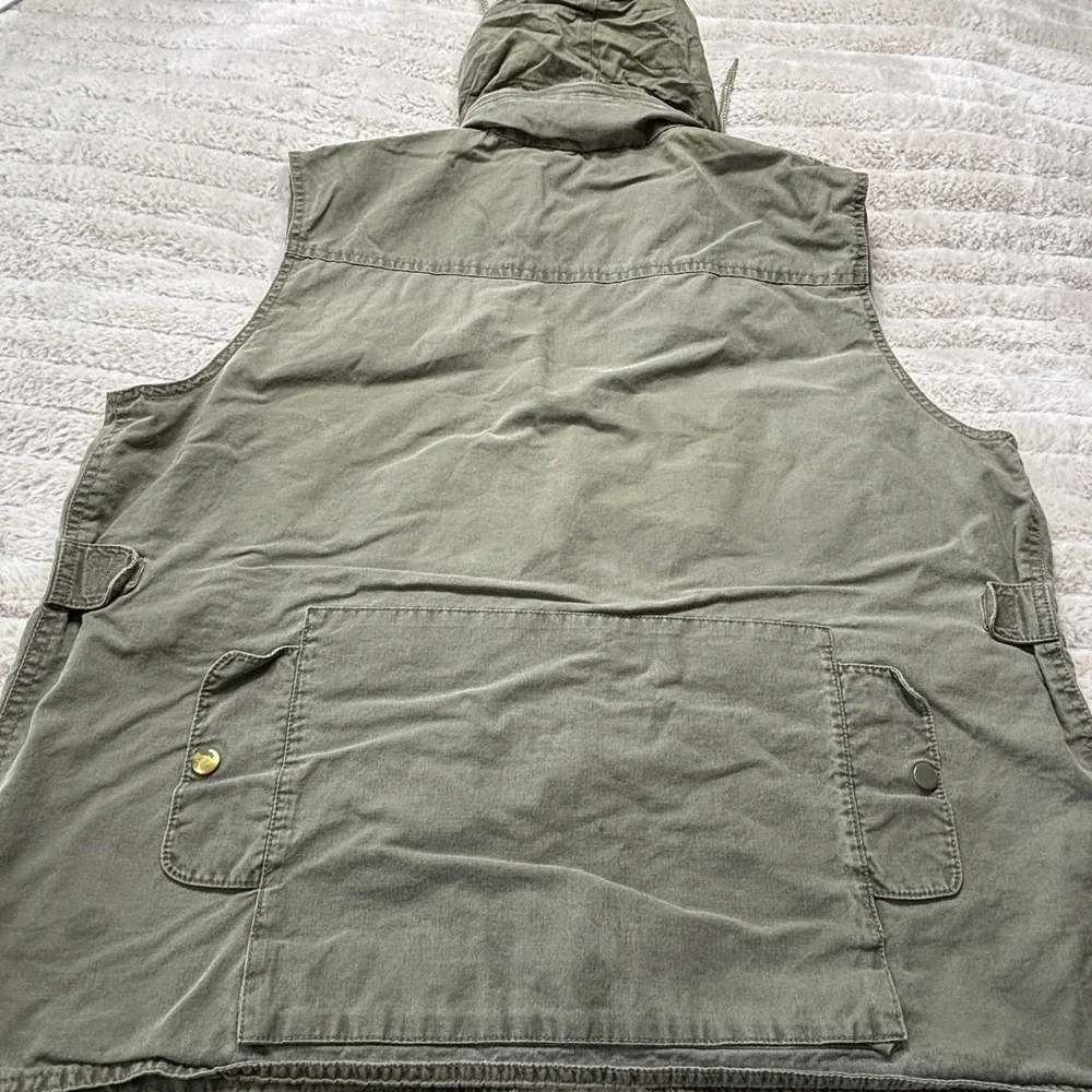 Vintage‎ Safari Vest Olive Green Mens XL Khaki Photographer Stowaway Hood Pack
